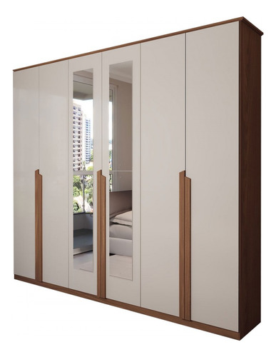 Guarda-roupa Casal Calábria 6 Portas Off White Panorama Cor Bege