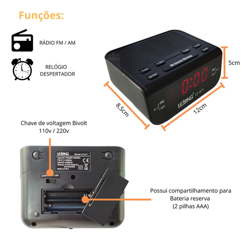Relógio Digital Com Radio Fm Acompanha Manual De Instruções