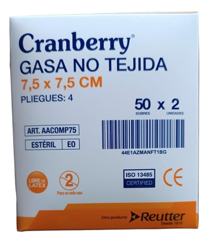 Gasa No Tejida Esteril 10 X 10 Cm, Caja X 50 Sobres X 2 Unds