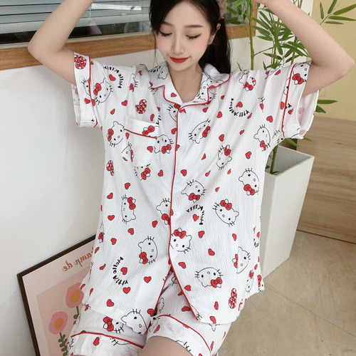 Pijama De Verano Para Mujer Con Diseño De Gato Hello Kitty