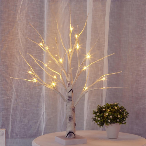 Árbol De Abedul Iluminado Alimentado Por Batería, 24 Led, Pa