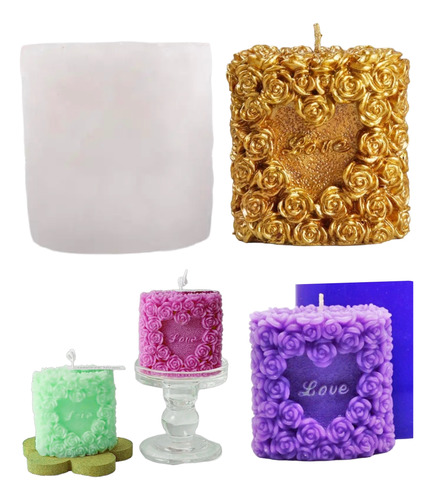 Molde De Silicón Corazón Love Flores Para Hacer Velas 