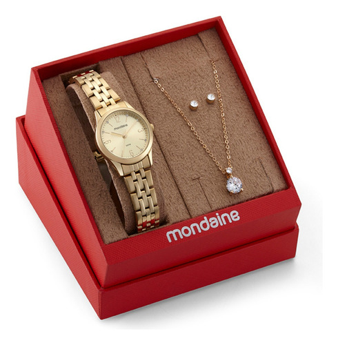 Relógio Mondaine Feminino Dourado Kit 32720lpmkde1k1