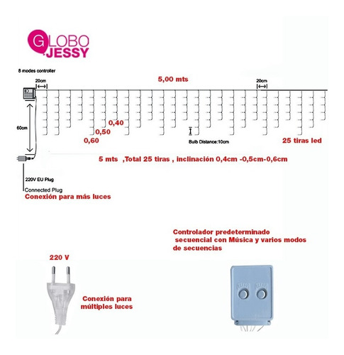 Luces Led Cascada X 5mts / Ambar / Con 200 Luces