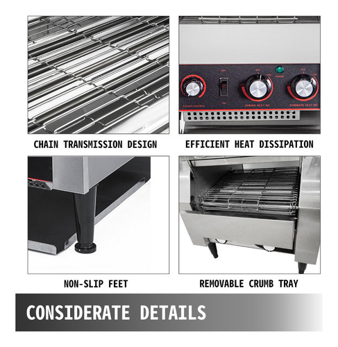 Vevor Horno Comercial Eléctrico Pizza 2600w Tostadora Inox Color Plateado