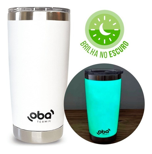 Copo Térmico Brilha No Escuro Festa Balada Neon 591 Ml Cor Branco- Brilho Noite Oba