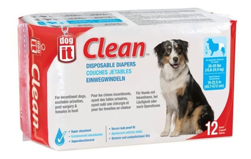 Pañales Para Perro Dogit Clean 12u 15,8-25kg Talla L/fauna 