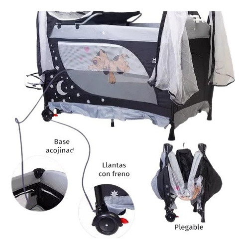 Cuna De Viaje Corral Con Toldo Starkids Draco Azul Marino