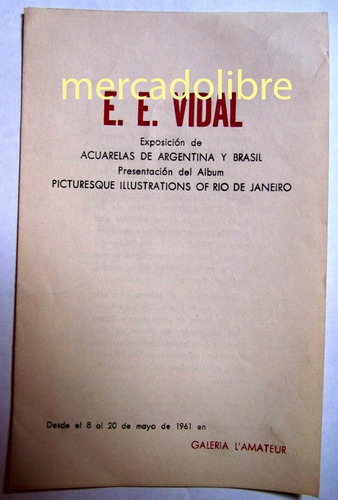 Catálogo Muestra 1961 Acuarelas E. E. Vidal Galería Lamateur