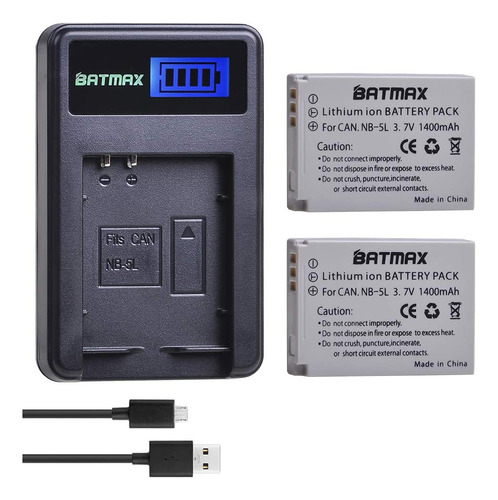 2pcs Batería Nb5l Nb5l (1400mah) + Cargador Lcd Usb Ca...