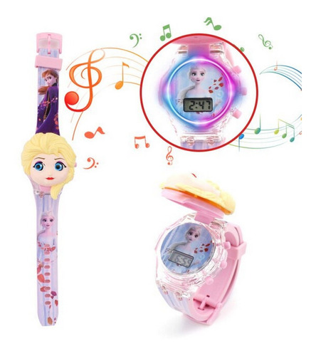 Reloj Niñas Digital Luces Sonido Tapa Infantil Frozen Elsa