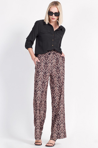 Pantalon Recto Poliéster Estampado Negro Liola