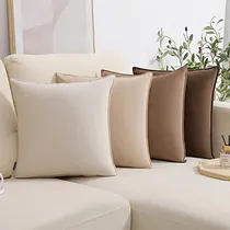 Comprar Wemeon Juego De 4 Fundas De Cojín De Terciopelo De 18 X 18 Pulgadas, Almohadas De Color Sólido, Fundas De Almohada Cuadradas Decorativas Suaves, Para Sofá, Recámara, Automóvil (café\u002Fbeige)