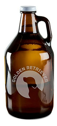 Jarra Vidrio Grabado Mano Con Perro Golden Retriever 64 Oz.