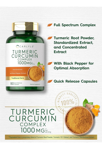 Turmeric Cúrcuma 1000 Mg + Pimienta Negra 6mg 180caps
