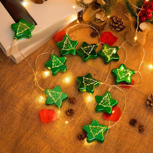 Cadena De Estrellas De Navidad, Adorno De Navidad Verde