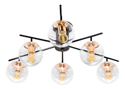 Lámpara De Techo Sputnik Negro Mate Oro E27 40w 6 Luces