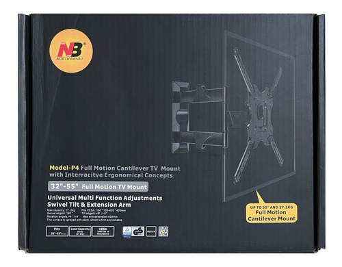 Imagen 5 de 5 de Soporte North Bayou NB-P4 de pared para TV/Monitor de 32" a 55" negro