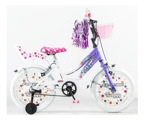 Bicicleta infantil Futura Twiggy R16 color blanco/violeta con ruedas de entrenamiento  