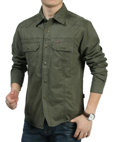 B Camisa Casual De Manga Larga Suelta Para Hombre Talla