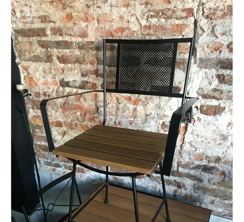 Imagen 6 de 9 de Sillon De Hierro Retro 40cm + Brazos Chapa Y Madera Deck
