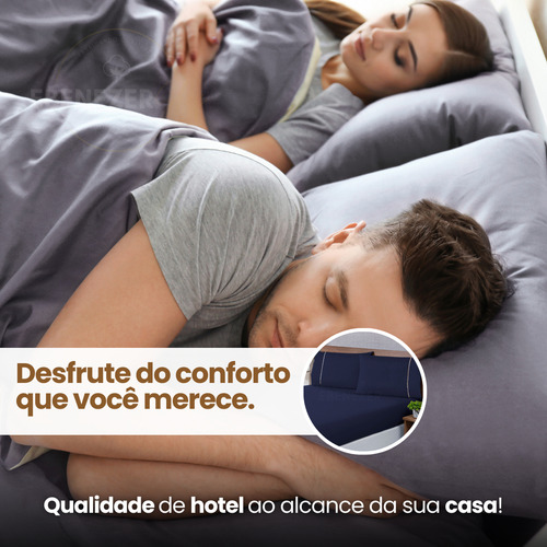 Kit Jogo Lençol King Elástico E Fronhas 3 Peças 400 Fios Macio Luxo Cor Azul Marinho Premium