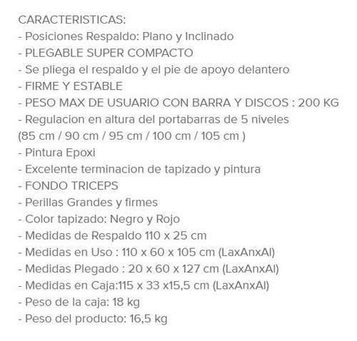 Banco Pecho Plegable Regulable Plano Camilla Tabla Gimnasia