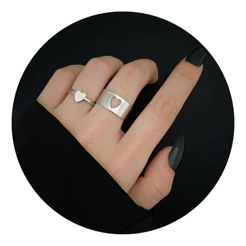 Conjunto Par Anillos Pareja Modelo Corazón Plata 950