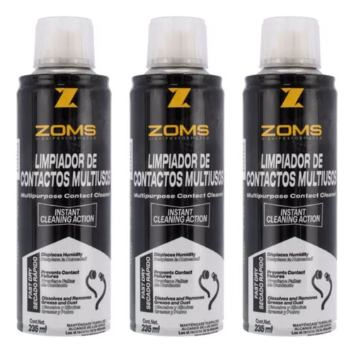 Limpiador De Contactos Multiusos Zoms 235 Ml 3 Pz