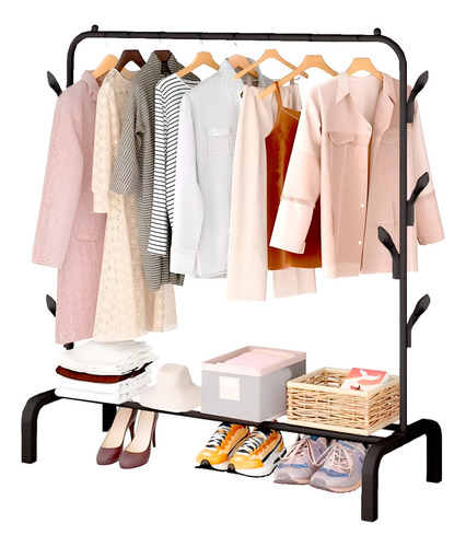 Perchero Rack Armable Ropa Organizador Closet Hogar Ganchos Color Negro