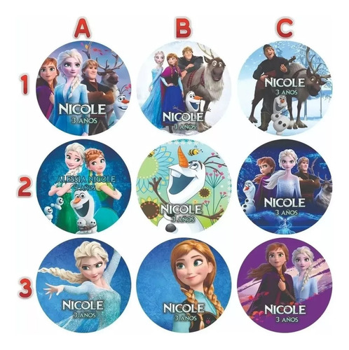Stickers Cumpleaños Frozen Elsa Ana Personalizadas 100pz 5cm