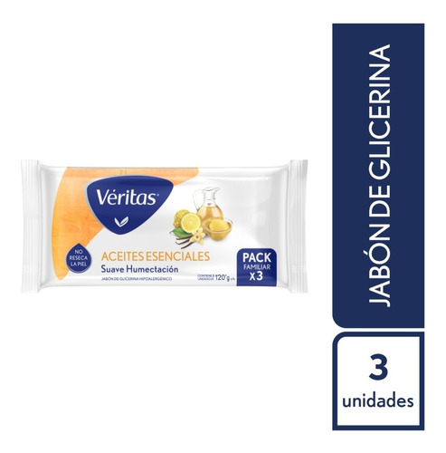 Jabon Veritas Glicerina Aceites Esenciales 3 X 120 Gr