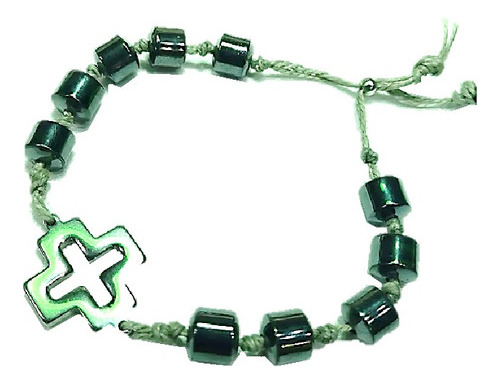 Pulsera Hematite Y Cruz Equilibrio Acero Quirúrgico  