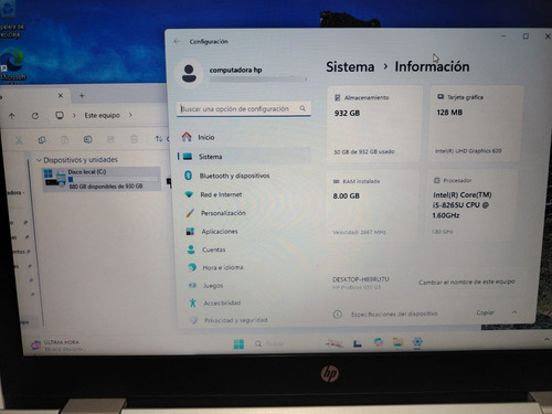#4 Hp Probook 650 G5 I5-8256u 8va Gen 8gb Ram 1tb Disco W11 Plateado (Usado)