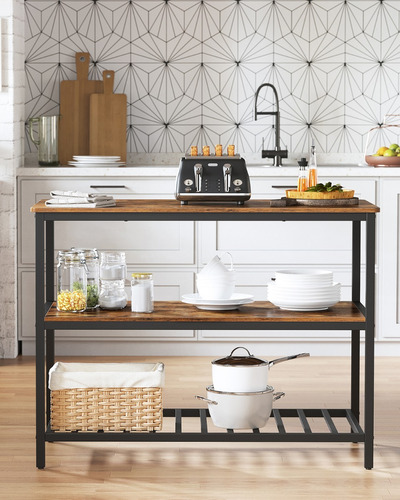 Vasagle KKI01BX isla de cocina de 3 niveles de marco de acero color marrón rústico y negro