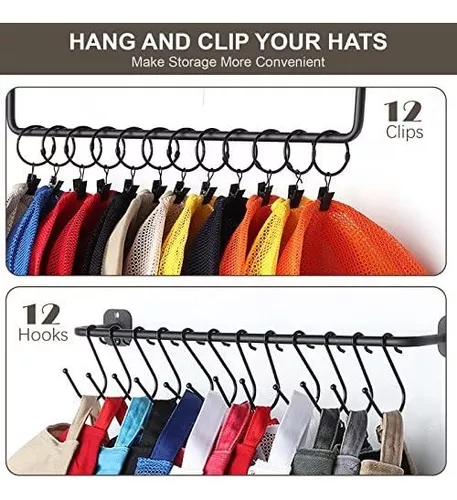  HYDERMUS Perchero para sombreros para pared y puerta, paquete  de 2 para 30 gorras de béisbol, organizador de sombreros de metal, colgador  de sombreros para armario, almacenamiento de sombreros, : Hogar