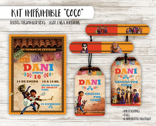 Kit Imprimible Coco - Textos Personalizados