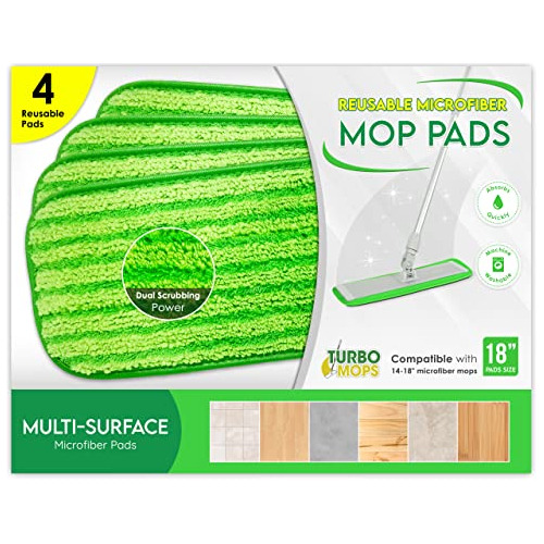 Microfiber Mop Pads 4 Pack - Reusable Washable Cloth Mo...