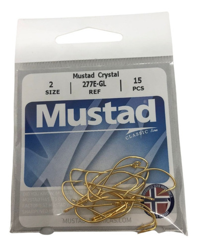 Anzuelo Mustad Gold Plated 277-gl N° 2 Paquete X15 Unidades