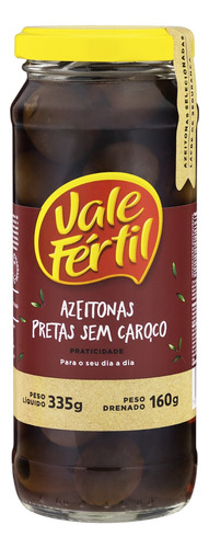 Azeitona Preta em Conserva sem Caroço Vale Fértil Vidro 160g