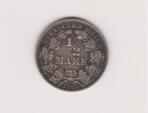 Moneda Alemania 1/2 Marco Año 1905 A Plata Muy Buena -