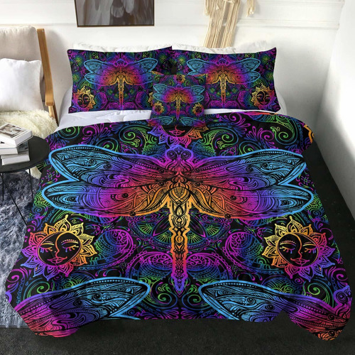 Sleepwish Dragonfly Comforter Sets 4 Piece Colorful Neon Rai