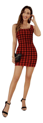 Vestido Ajustado Diseño Rojo Y Negro