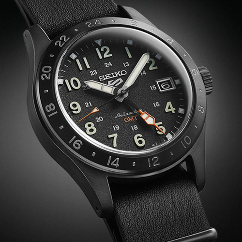 Reloj Seiko Ssk025 Hombre Automático Cuero Calendario Malla Negro Bisel Negro Fondo Negro