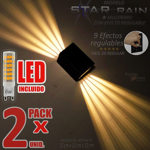 Aplique Luz Exterior Simil Efecto 10 Rayo Laser Led Pack X2 