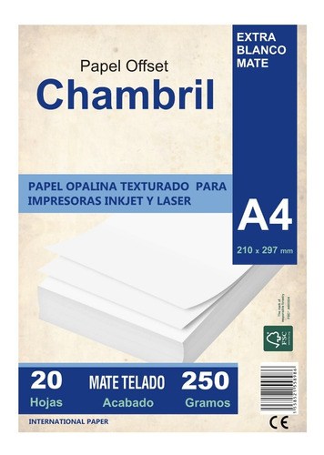Papel Telado A4 240gr. X20 Hjs Opalina Cartulina Chambril