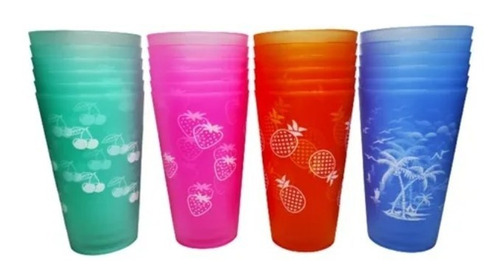 Set 12 Vasos Plásticos Resistentes Reutilizables Palma Color Variado