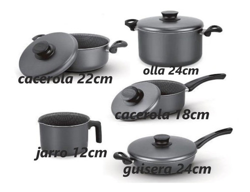 Set Tramontina 5 Piezas Teflon Cacerolas Guisera Jarro