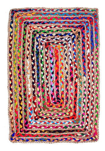 Naqsh Yute Cotton Area Rag Rug - 2x3 Ft Multicolor Hand Brai