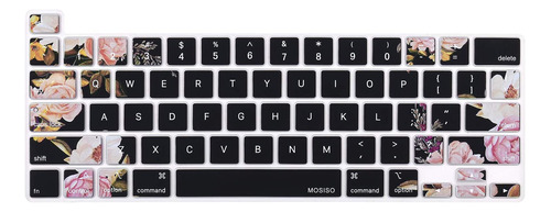 Protector De Teclado Negro Flores Para Macbook Pro